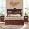 SinCiDo Farmhouse Queen Wood Bed Frame, 52" Tall Headboard with 4 Storage Drawers, LED Light & Charging Station, No Box Spring Needed - 3 of 4