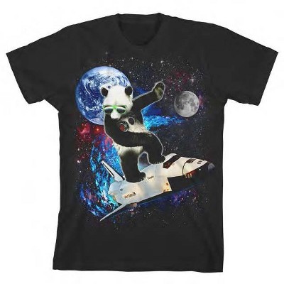 Panda Surfing Through Space Boy's Black T-shirt : Target