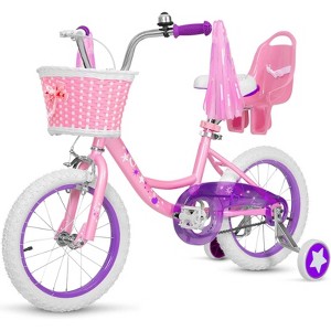 hykolity 14 16 Inch Kids Bike, Girls Bicycle for Age 3-7 with Training Wheel, Cute Doll Seat, Removable Basket, Adjustable Saddle, and Dual Brake - 1 of 4