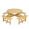 8 Person Outdoor Round Wood Picnic Table Set with 4 Built In Benches and Umbrella Hole for Backyard Garden Patio or Porch-The Pop Home - 3 of 4