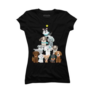 Junior's Design By Humans Christmas Tree Dogs By GiftsIdeas T-Shirt - 1 of 3