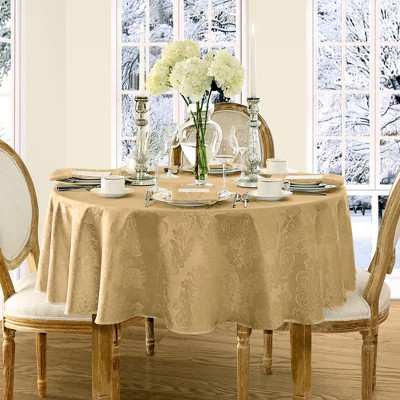 Gold Jacquard Damask Oval Tablecloth with Stain Protection
