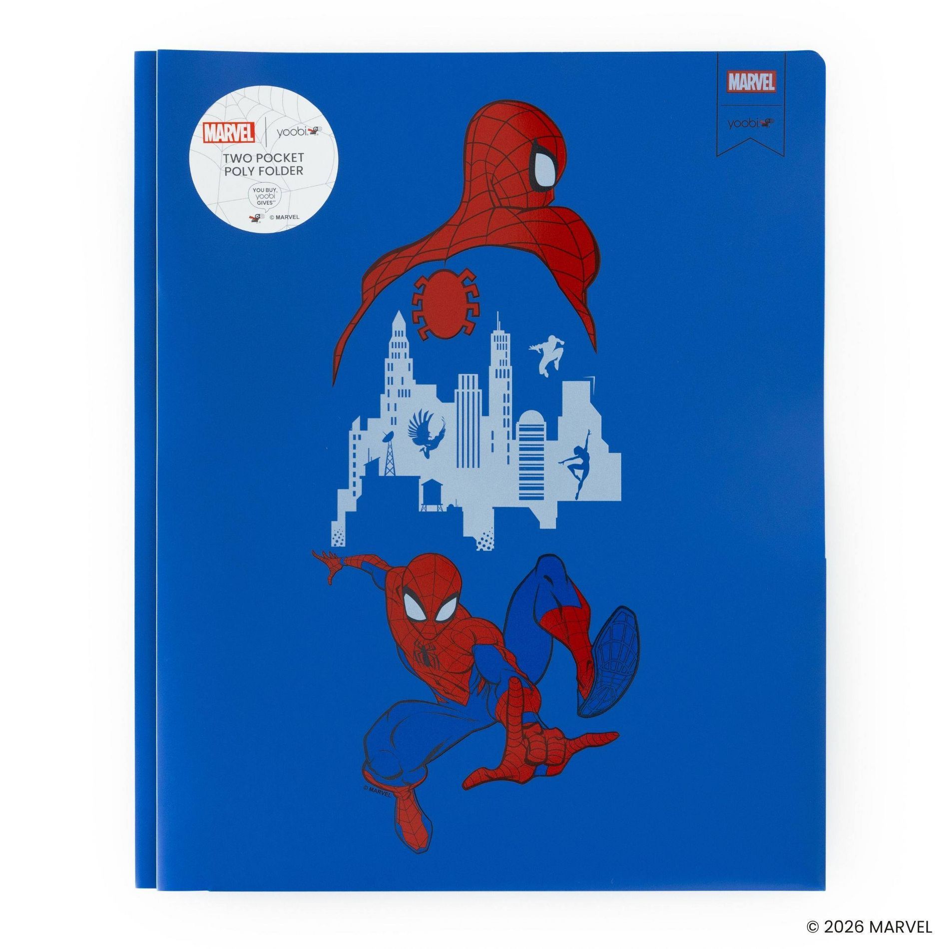 Yoobi Marvel 2 Pocket Poly Prong Paper Folder Spidey Cityscape Blue/Red
