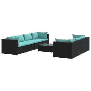 vidaXL Patio Lounge Set Outdoor Sectional Sofa Set Table Garden Poly Rattan - Black and Blue 4x Corner 3x Middle Table - 1 of 4