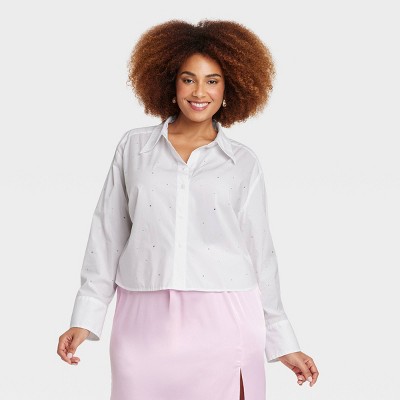 Women's Embellished Button-down Shirt - A New Day™ White Xs : Target