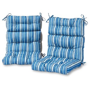 Set of 2 Sapphire Stripe Outdoor High Back Chair Cushions - Kensington Garden, Blue