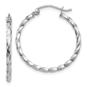 Black Bow Jewelry 2mm, Twisted 14k White Gold Round Hoop Earrings, 25mm (1 Inch) - 1 of 4