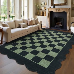 Modern Checkered Bordered Area Rug Machine Washable Rug - 1 of 4