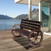 Outsunny Wooden Wagon Wheel Bench Rustic Outdoor Patio Furniture, 2-Person Seat Bench with Backrest - 3 of 4
