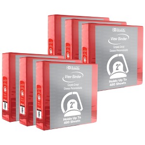 BAZIC Products® Slant D Ring View Binder with 2 Pockets, 2", Red, Pack of 6 - 1 of 2