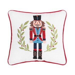C&F Home 10" x 10" Nutcracker Wreath Embroidered Small Christmas Throw Pillow - 1 of 4