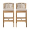 Set of 2 Outdoor Bar Stools with Cushions, Acacia Wood Frame & Curved Backrest, Patio Counter Height Chairs for Patio or Deck-Maison Boucle - 3 of 4