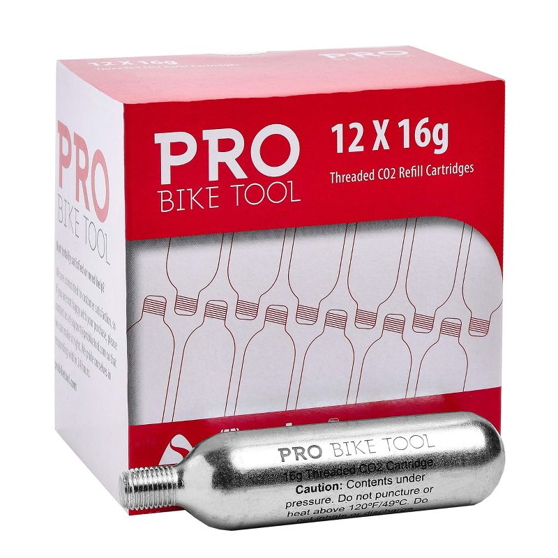 PRO BIKE TOOL 16g Threaded CO2 Cartridges for Bike Tire Inflators, 12-packs, 1 of 5