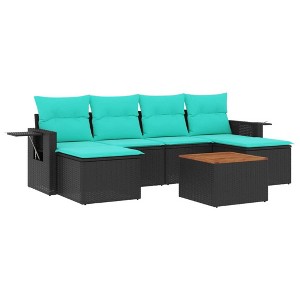 vidaXL 7 Piece Patio Sofa Set with Cushions Black Poly Rattan - Black - 1 of 4