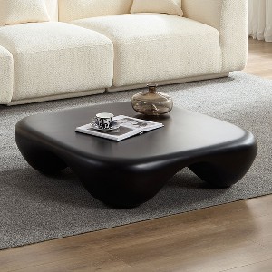 Sapphtopaz Modern Square Coffee Table with Faux Travertine Textured Curved Smooth Coffee Bar with Circular Base End Table for Living Room,Office - 1 of 4