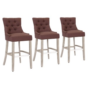 WestinTrends 29" Linen Tufted Buttons Upholstered Wingback Bar Stool (Set of 3) - 1 of 4