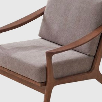 Lide Light Brown Rubberwood Accent Chair with Upholstered Cushions