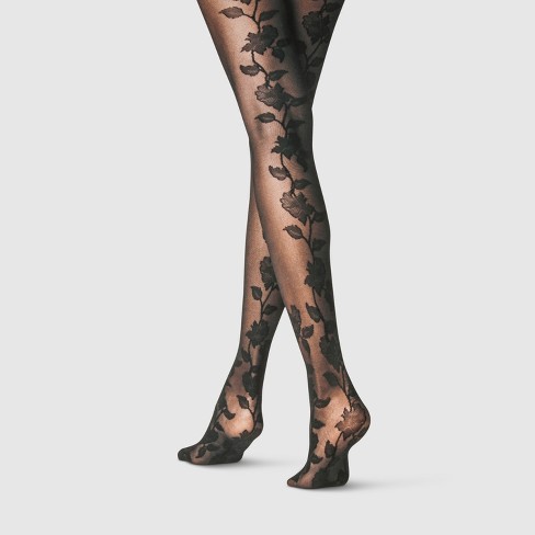 Women's Floral Back Tights - A New Day™ Black S/M