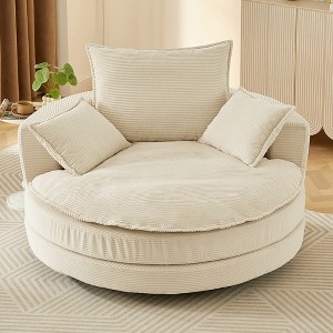 Moda Furnishings 360° Swivel Sofa 57.5" Accent Barrel Chair  with Dual-layer Cushion Design and 3 Removable Pillows for Living Room and  Bedroom - 1 of 4