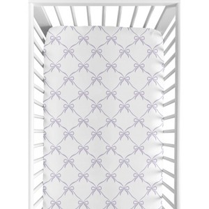 Sweet Jojo Designs Girls Baby Fitted Crib Sheet Ballerina and Ballet Bows White and Purple - 1 of 4