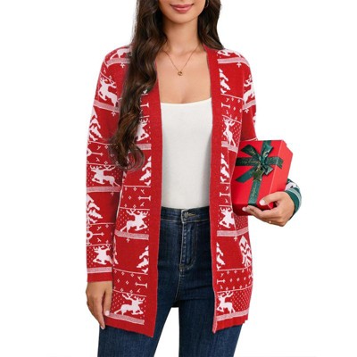 Coolmee Ugly Christmas Cardigan Sweaters for Women Casual Long Sleeve Open Front Knit Cardigan Funny Sweater