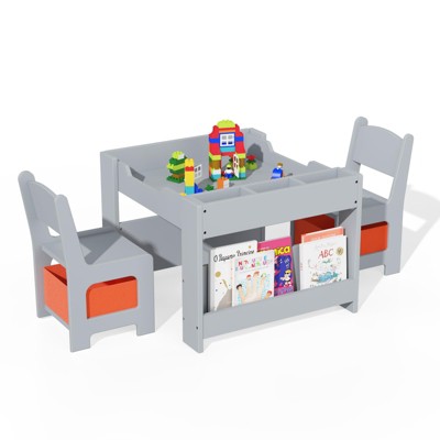 Kids Table and Chair Set - 4 in 1 Wooden Activity Table & 2 Chairs, Storage Drawer, Detachable Tabletop, for Drawing, Reading, Crafts, Art, Homework