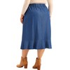 Agnes Orinda Women's Plus Size Midi Elastic Waist Tiered Pleated Ruffle Hem Chambray Skirts - 4 of 4