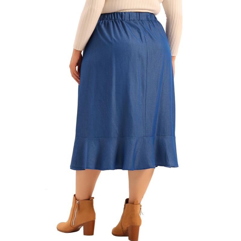 Agnes Orinda Women's Plus Size Midi Elastic Waist Denim Tiered Pleated Hem A Line Skirts, 4 of 6