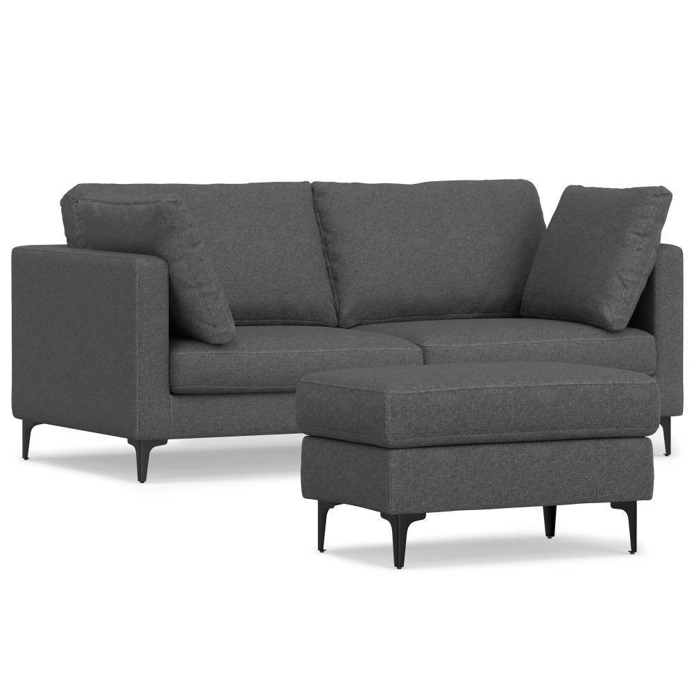 WyndenHall 76" Lana Mid Century Sofa with Ottoman Set Pebble Gray
