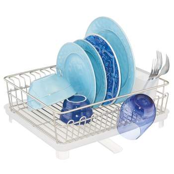 mDesign Large Kitchen Countertop, Sink Dish Drying Rack with Removable  Cutlery Tray and Drainboard with Adjustable Swivel