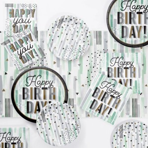 Creative Converting Minted Milestone Chocolate Chip Mint Birthday Tableware Set 8ct - 1 of 4