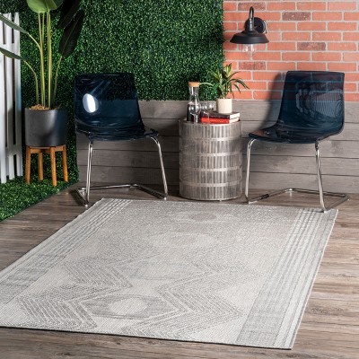 Light Grey Synthetic Flat Woven Square Indoor/Outdoor Rug