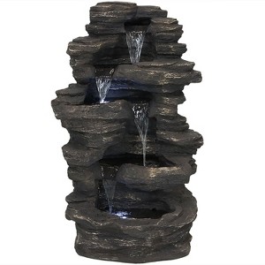 Sunnydaze 39"H Electric Polystone Rock Falls Waterfall Outdoor Water Fountain with LED Lights - 1 of 4