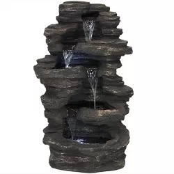 Sunnydaze 39"H Electric Polystone Rock Falls Waterfall Outdoor Water Fountain with LED Lights