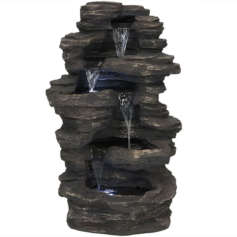 Sunnydaze 39"H Electric Polystone Rock Falls Waterfall Outdoor Water Fountain with LED Lights, 1 of 14