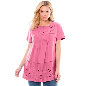Woman Within Plus Size Embroidered Eyelet Pintucked Tunic - 1 of 4
