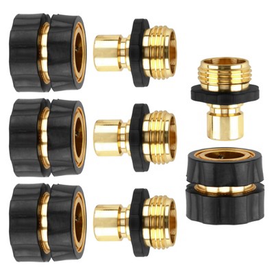 Maggift Landscape Equipment Parts and Accessories, Quick Connect Hose Coupling Set 4 Piece with Rubber Grip for Garden, Lawn, Gold, 1.46"*1.46"*1.97"