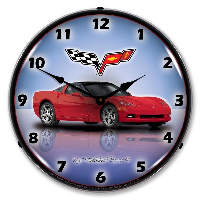 Collectable Sign & Clock | C6 Corvette Crystal Red LED Wall Clock Retro/Vintage, Lighted