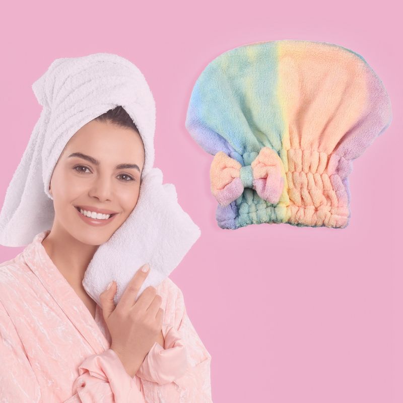 Unique Bargains Microfiber Hair Drying Towel Dry Cap Multicolored 1 Pc, 2 of 8