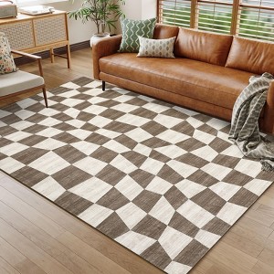 Geometric Area Rug Washable Rugs, Farmhouse Living Room Rugs for Bedroom, Contemporary Low Pile Non-Slip Rug - 1 of 4