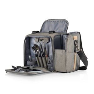 Picnic Time Malibu Frontier Edition Picnic Basket Cooler Heathered Gray with Black Accents - 1 of 4
