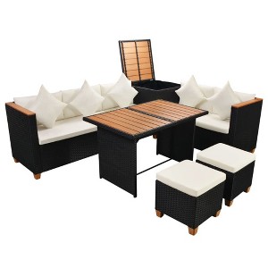 vidaXL Outdoor Dining Set Black with cream white cushions - 1 of 4