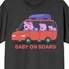 Peppa Pig TV Peppa pig and family on a car Baby on Board Logo Ico on Charcoal Ground Adult Crew Neck Short Sleeve T-shirt - 2 of 4