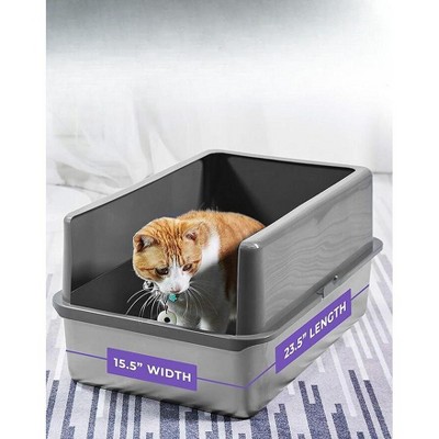 XL Stainless Steel Cat Litter Box with High Sides, Gray