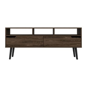 Vynxaria Contemporary TV Stand in Dark Walnut for TVs up to 51", Featuring Two Drawers and Three Open Shelves - 1 of 4