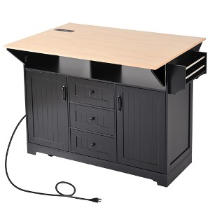 Maliang 55.7'' Large Kitchen Island with 2 Drop Leaf, Power Outlet, Spice & Towel Rack , 3 Drawers, for Kitchen, Dining Room - 1 of 4