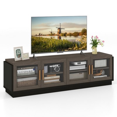 Tangkula Large TV Stand for TVs up to 75" Console Table w/ 4 Tempered Glass Doors