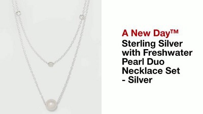 Pearl Duo : 2pc Silver Target With A - Sterling Silver Set Necklace Day™ New Freshwater