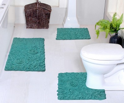 Bell Flower Collection Cotton Floral Pattern Tufted Bath Rug Set Pack of 3 - Home Weavers