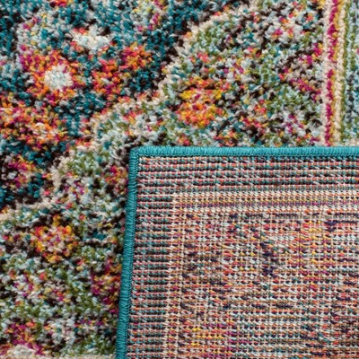 Navy and Turquoise Distressed Synthetic Area Rug, 5'3" x 7'6"